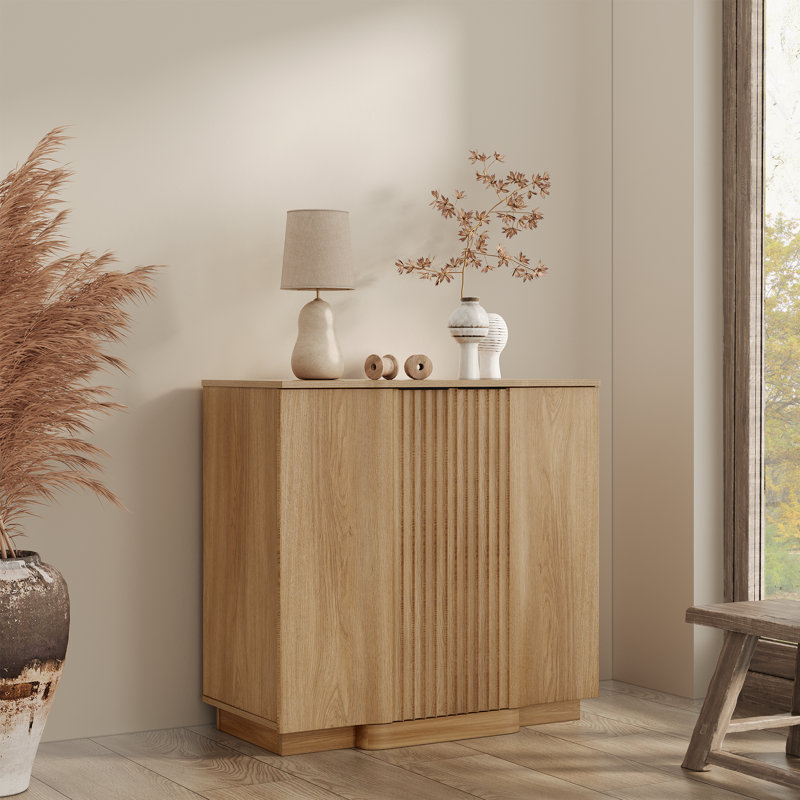 Ensemble de 2 panneaux à panneaux cannelés de style minimaliste moderne de 31,5 po Designer, Brun