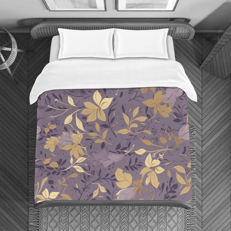 Housse de couette florale en microfibre or floral / mauve, Housse de couette très grand