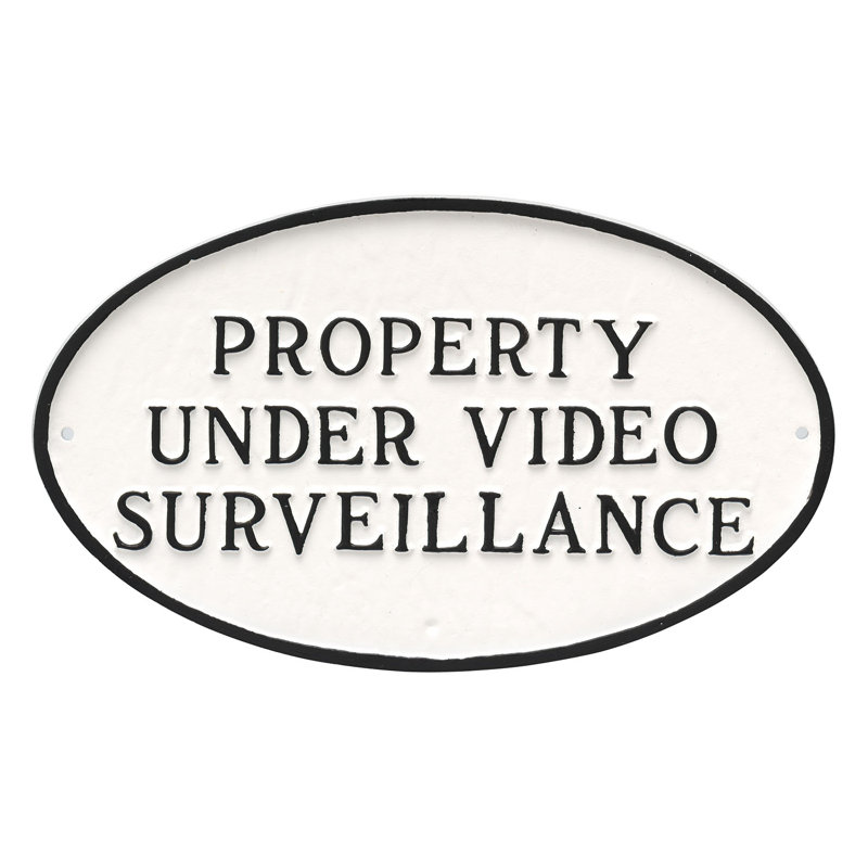 Plaque de jardin « Property under Video vidéosurveillance » bogdans Property, Blanc / Noir, H 6 po x l 10 po x P 0,25 po