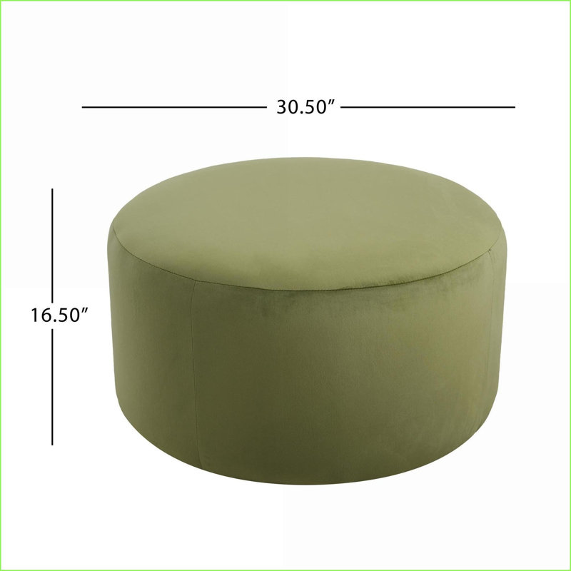 Ottoman Modern Round Velvet 16” H x 30” W Extra Seat Side Table Footrest | Olive Green | Velvet
