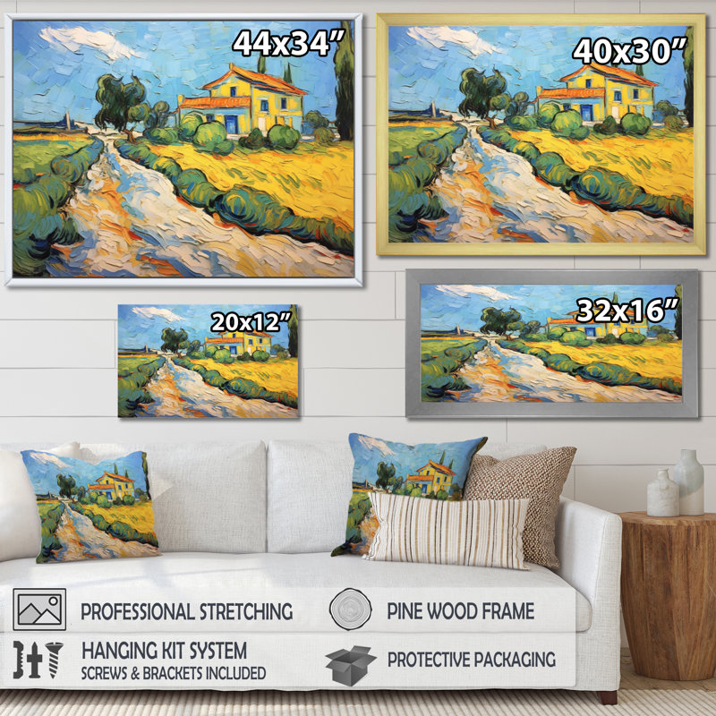 Vangogh, la maison jaune à Arles III, encadrée sur toile par Vincent Van Gogh, peinture, H 24 po x l 32 po x P 1 po