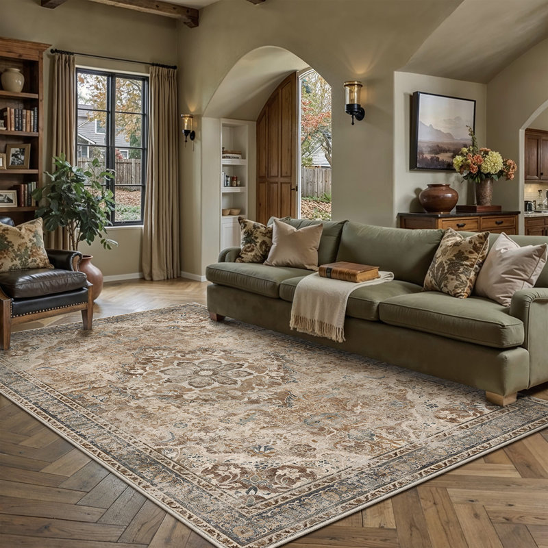Eleanor Vintage Oriental Washable Area Rug With Non-Slip Backing, Brown, Rectangle 6' x 9'