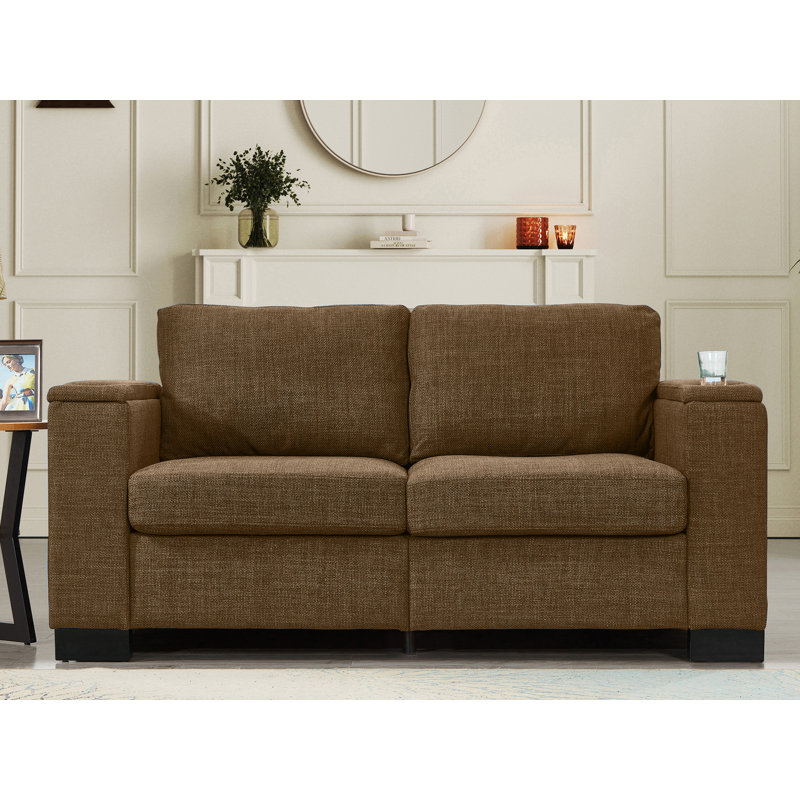 Upholstered Loveseat With Storage, 34.6" H x 67.7" W x 32.3" D, Brown