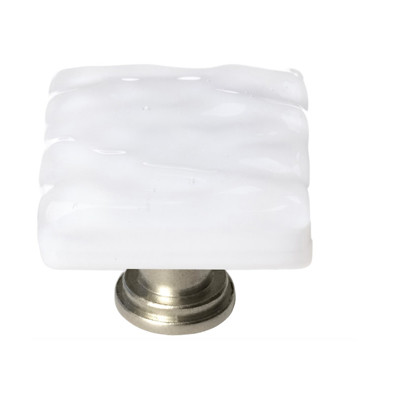 Glacier Square Knob, Satin Nickel, White