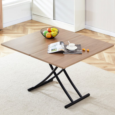 Table élévatrice minimaliste moderne avec autocollant grain de bois de 0,8 pouce et structure en métal noir - hauteur réglable de 18,3 à 29 pouces