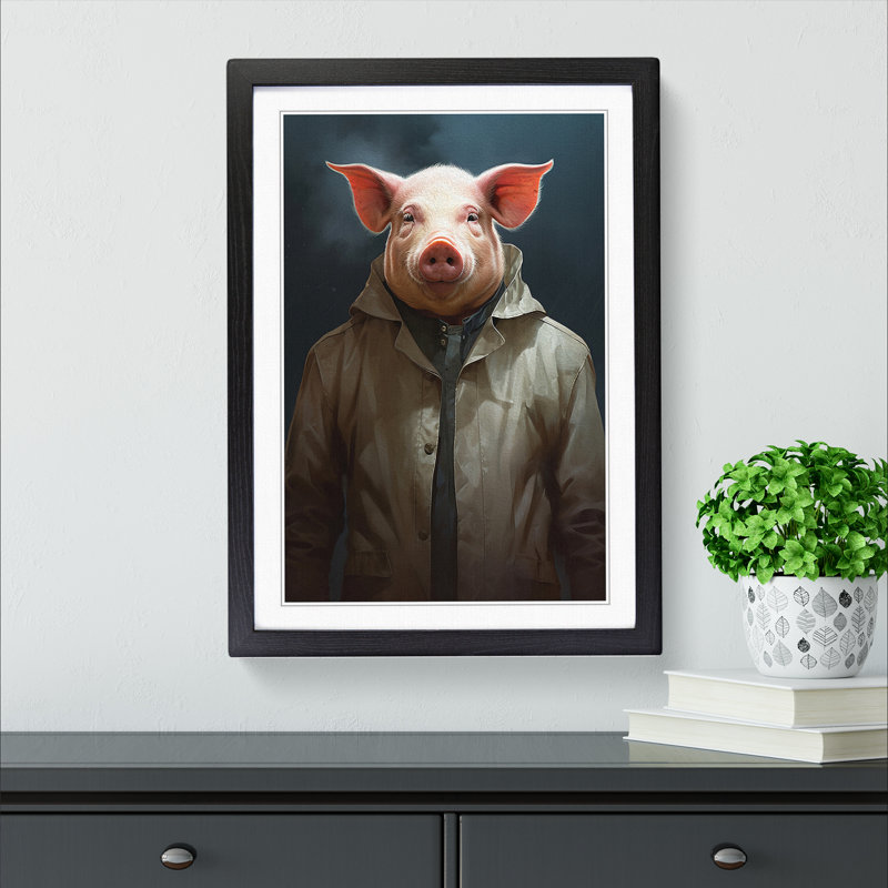Pig Conceptual - Single Picture Frame Print on Wood, 64cm H x 46cm W x 2cm D, Black Framed