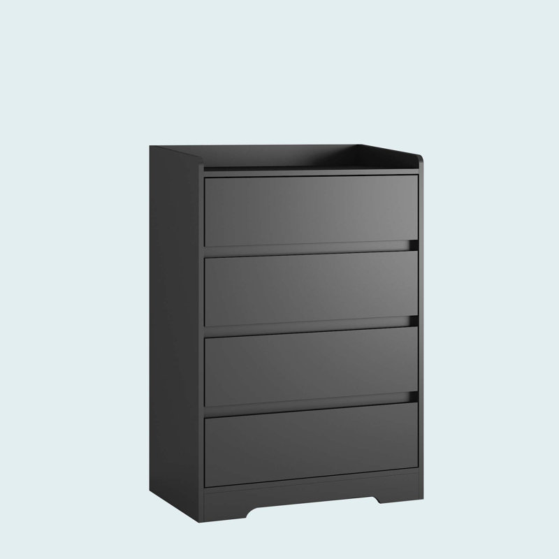 Commode 4 tiroirs, commode sans poignée, commode pour chambre à coucher 100% imperméable, armoire en bois moderne avec cadre robuste