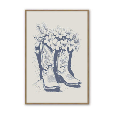 Navy Cowboy Boots in Bloom Print