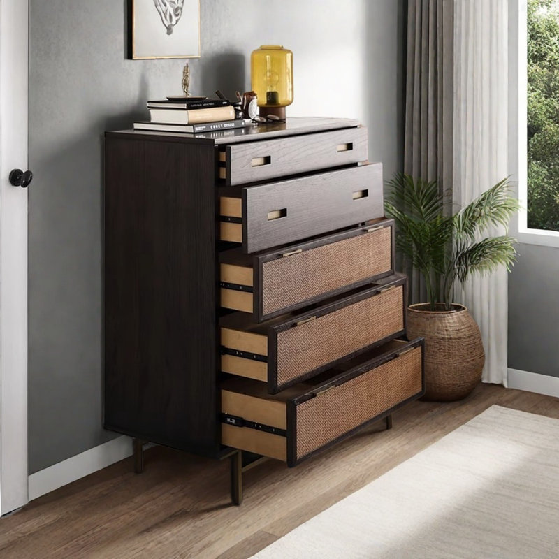 Modern Simple Rattan Decor Wooden Accent Chest