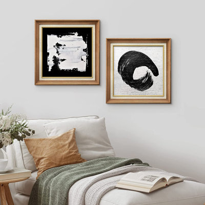 «Black and White Geometric», ensemble de 2 peintures sur toile encadrées