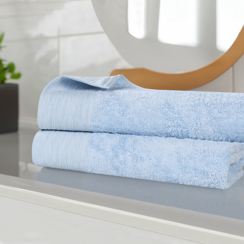 Ensemble de serviettes en rayonne de bambou et en coton mélangé hypoallergénique, Bleu clair, Draps de bain - paquet de 2