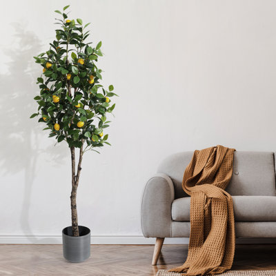 71" Indoor Faux Lemon Tree with Lifelike Fruits for Home Décor