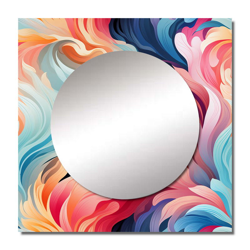 Rose et bleu tourbillons électriques infusent I - miroir carré moderne pour décoration murale, 29 po x 29 po