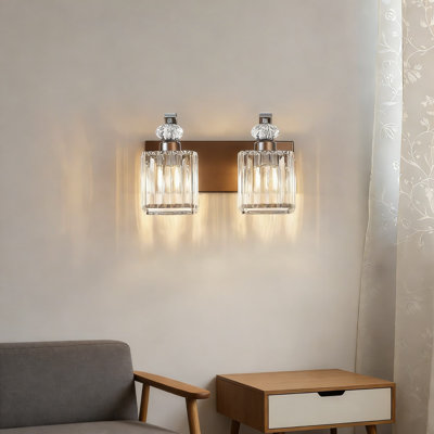 Luminaire de meuble-lavabo moderne avec abat-jour en cristal, applique murale en nickel à 2 lumières pour miroir, comprend des ampoules DEL pour une installation facile dans la salle de bain, la chambre à coucher ou le meuble-lavabo