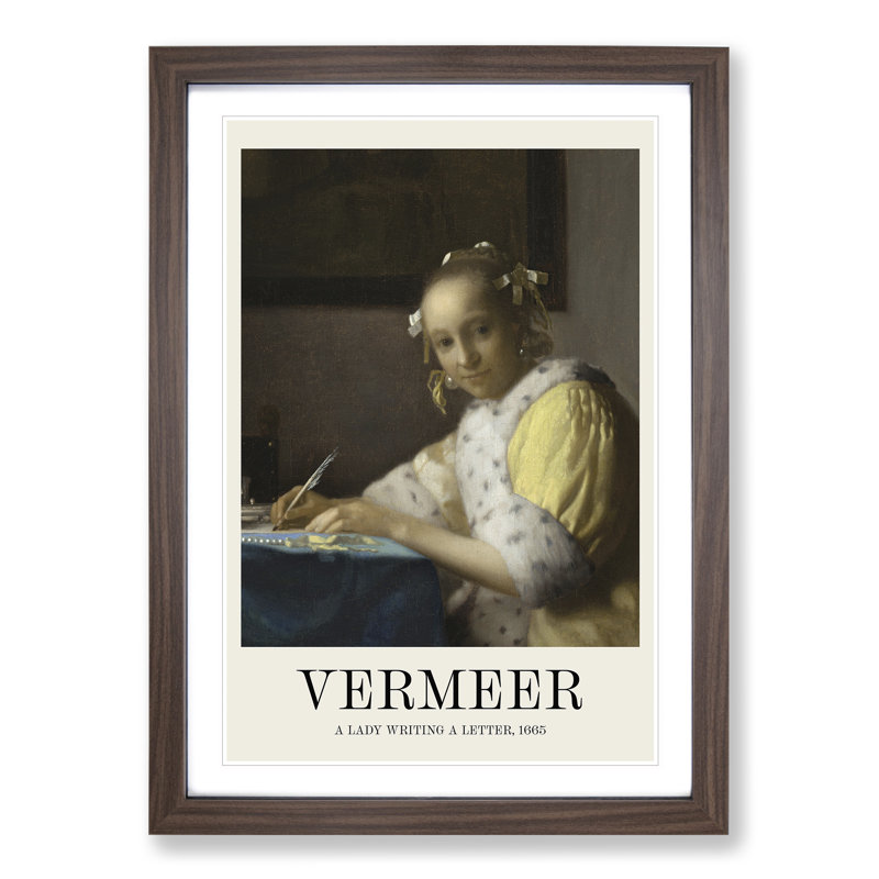 A Lady Writing a Letter by Johannes Vermeer - Picture Frame Painting, Walnut Framed, 65cm H x 48cm W x 2cm D
