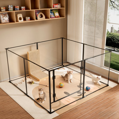 8 panneaux de jeu pour chien en métal en acrylique transparent de 24 po / 30 po de hauteur avec porte pour chiots, chats, lapins, furets