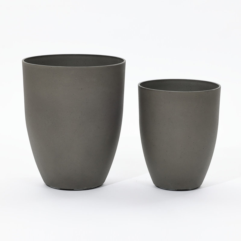 Ensemble de 2 pots à fleurs ronds en plastique PEHD, gris Husky