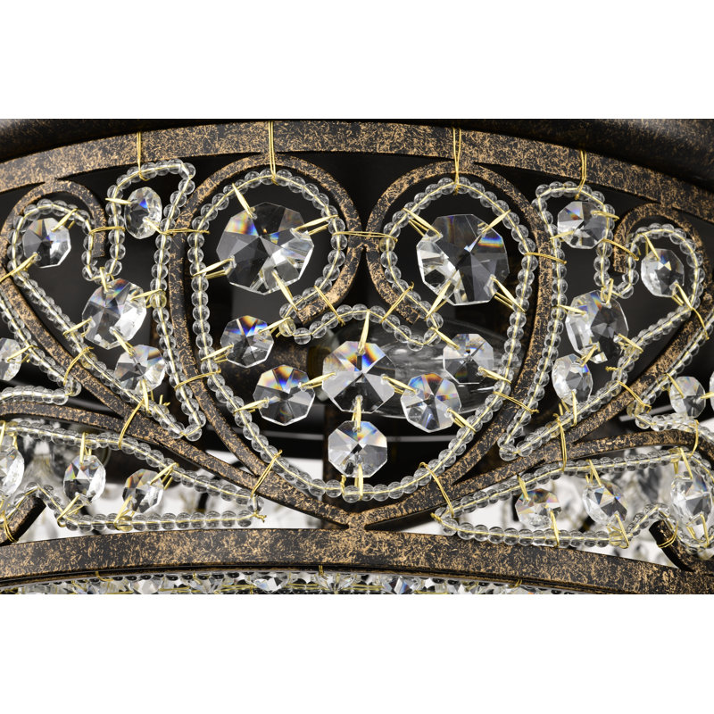 Antique Bronze 14-inch Flushmount Ceiling Lamp With Crystals