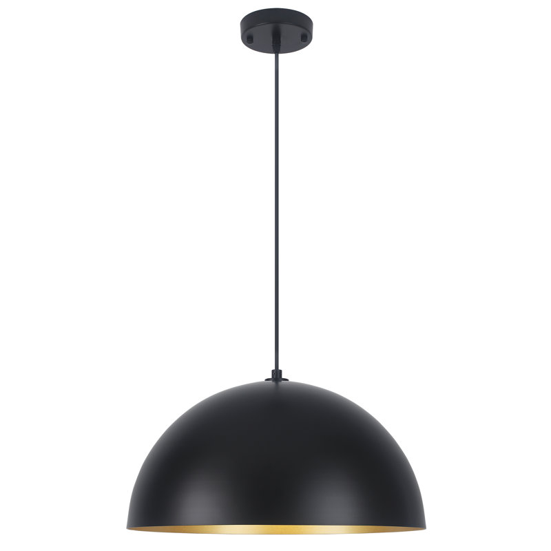 Luminaire suspendu en forme de dôme à 1 lumière pour îlot de cuisine, Noir et or, H 8,85 po x l 17,71 po x P 17,71 po
