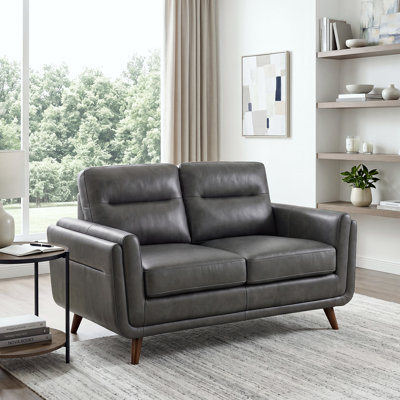 Shelly 61.5" Modern & Contemporary Top Grain Leather 2-Seater Loveseat with Removable Back Cushion Covers