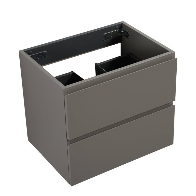 Armoire de salle de bain moderne grise sans lavabo, fixation murale avec 2 tiroirs, silencieuse pour une performance fluide, grande vasque de rangement en gris, tiroirs, rangement extensible, Perspectives