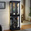 Armoire en verre éclairée noire avec savoir-faire exquis pour le salon, charnière de présentation élégante à six niveaux Idéal et objets encastrés