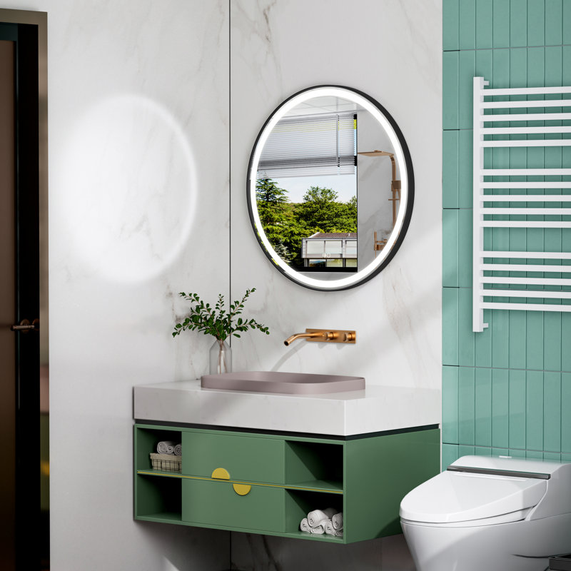 Lainy  Wall Mounted Bathroom Framed LED Mirror With Memory Function, 32" x 32", Matte Black