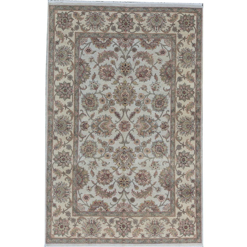 Tapis ivoire et doré de haute qualité noué à la main, Rectangle 8 pi x 10 pi 3 po