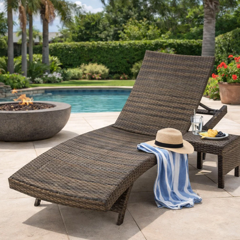 Chaise longue Mach, osier en rotin d'extérieur, courbé, 79 pouces, Brun