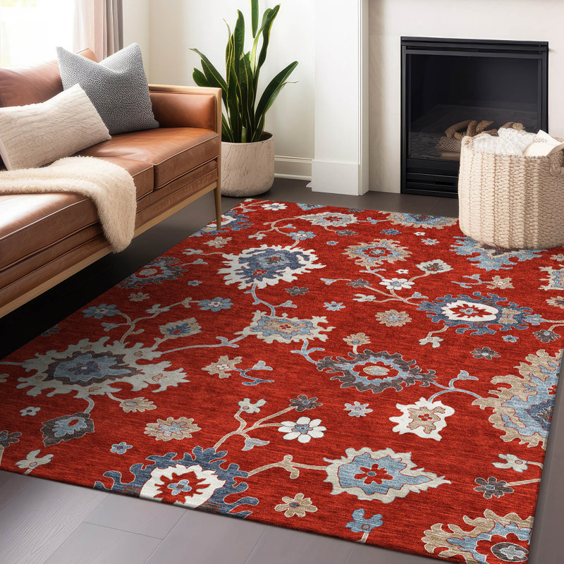 Premium Machine Washable Prisco Red Rug, Rectangle 2'6" x 3'10"
