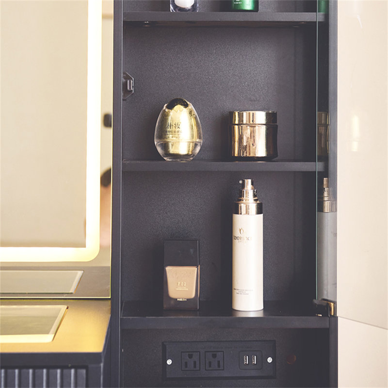 Bureau de coiffeuse avec miroir et lumières, Noir