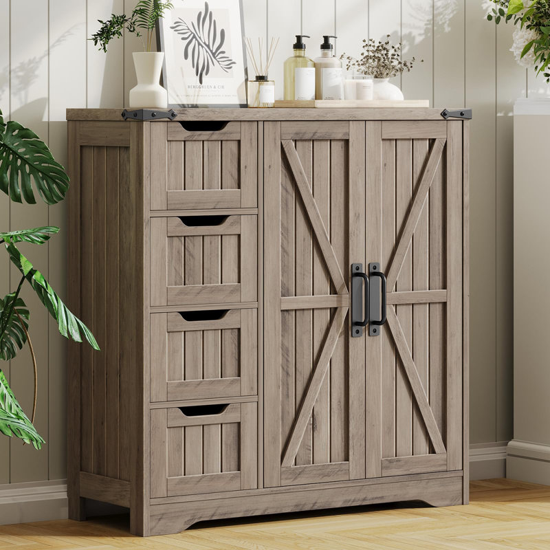 Farmhouse Storage Cabinet With Sliding Barn Doors, Gray