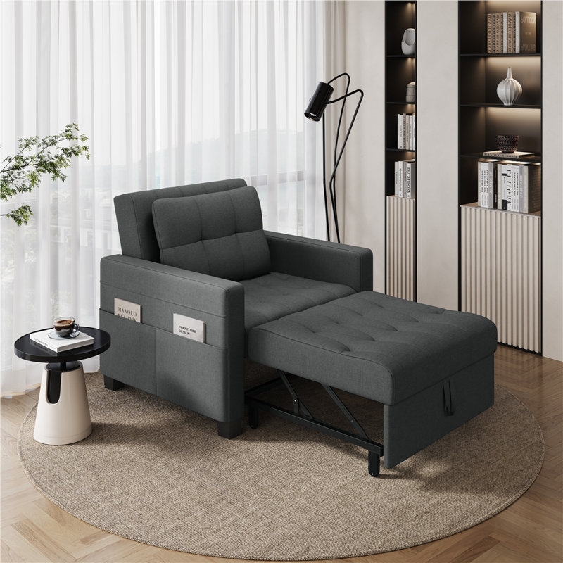 71.5cm Width 3-in-1 Convertible Sleeper Accent Chair Bed with Adjustable Backrest & Back Pillow, Dark Grey
