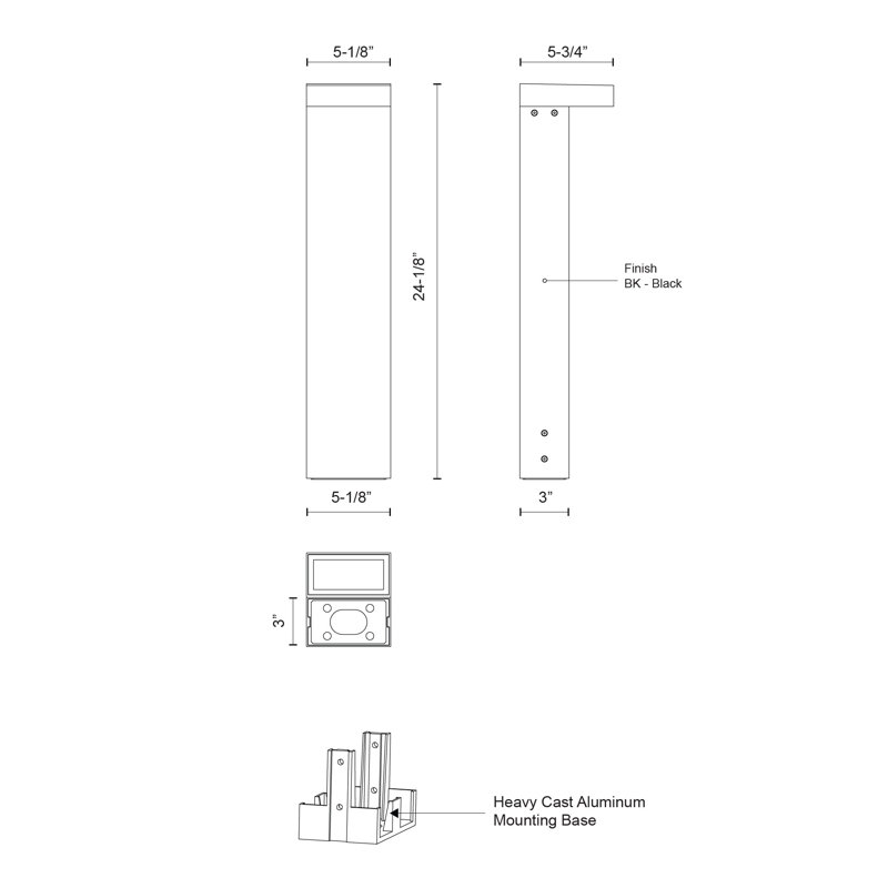 Evans LED Bollard Light, 24.13" H x 5.13" W x 5.75" D