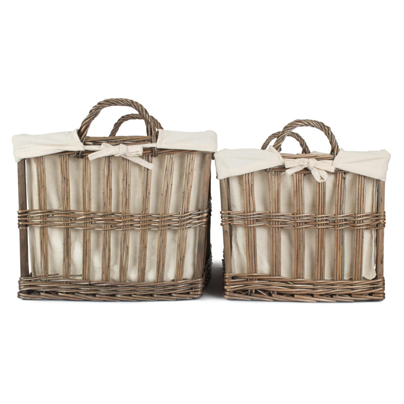 Lands 2 Piece Openwork Wicker Lined Laundry Storage Basket Set