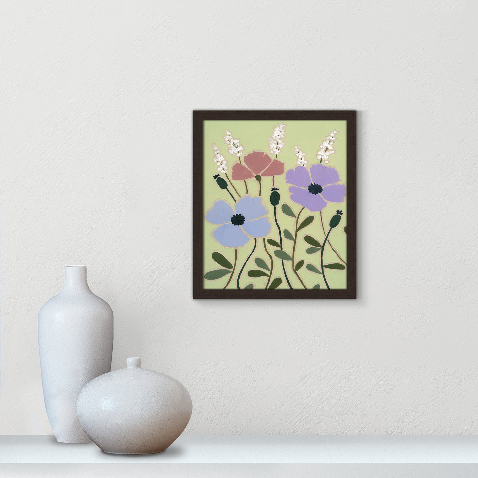 Maura "Woodblock Floral III" Print, 15" H x 13" W x 1.25" D, Walnut Framed