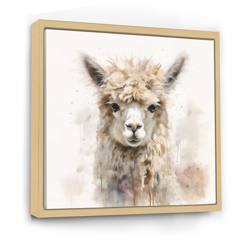Graceful Alpaca III - Alpaca, art mural, Cadre naturel flottant, H 30 po x l 30 po x P 1 po