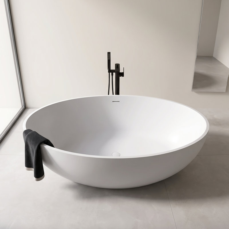 Grande baignoire autoportante 67 po pour deux personnes, baignoire ovale profonde extra large pour couple, blanc mat