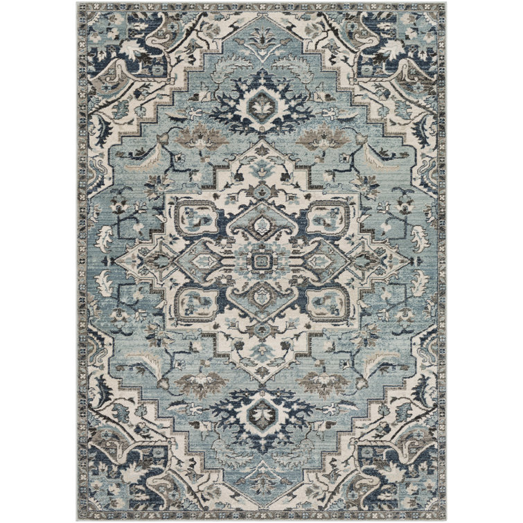 Minneapolis Machine Woven Oriental Navy/Gray Area Rug