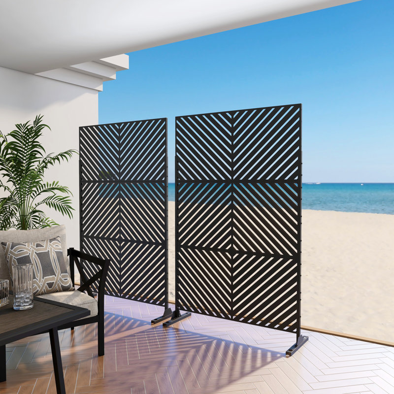 Helary 6 ft. H x 4 ft. W Metal Privacy Screen, Black