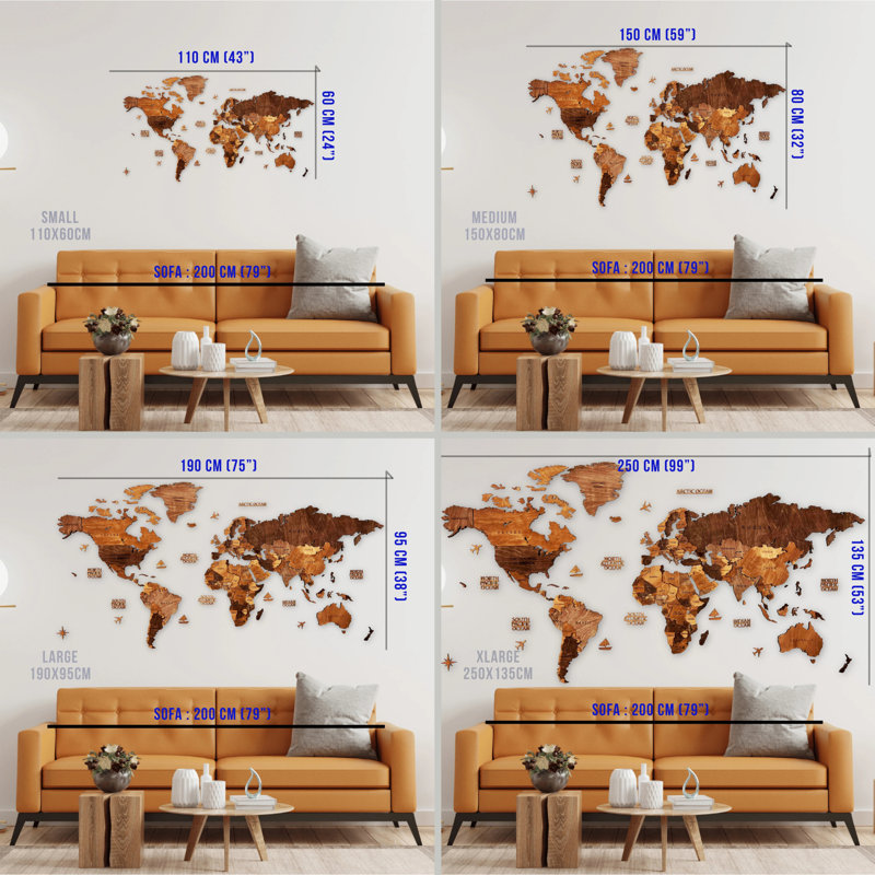 Carte du monde en bois - coloré