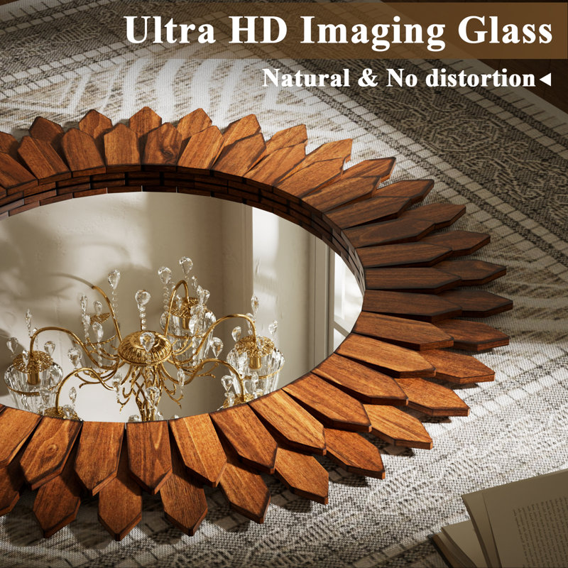 Miroir décoratif décoratif en bois de tournesol, 24 po x 24 po, Bois brun foncé