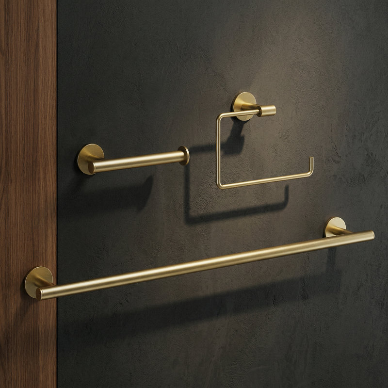 VIGO Elan 3-Piece Matte Brushed Gold Bathroom Hardware Set with 24-in Towel Bar, Toilet Paper Holder and Hand Towel Holder