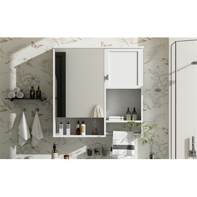 29'' X 28'' Modern Wall Mounted Bathroom Medicine Cabinet, Bathroom Wall Storage Cabinet With Mirror, Over The Toilet Space Saver Cabinet With Towels Bar