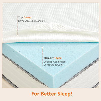 Surmatelas en mousse, housse de matelas amovible, surmatelas en mousse haute densité avec 4 sangles antidérapantes aux coins