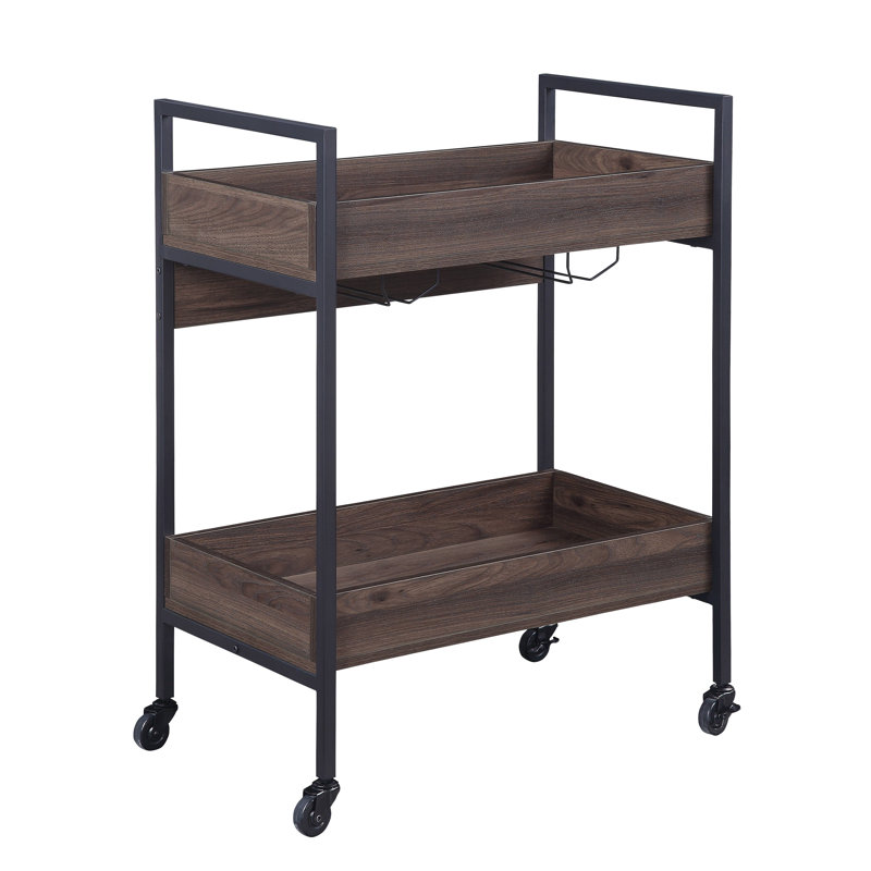Chariot de service à 2 niveaux avec tablettes de rangement et porte-gobelet Jerrick