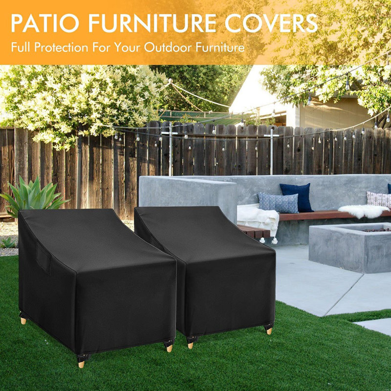 Outdoor Chair Covers Waterproof, Black Lawn Patio Furniture Covers, Heavy Duty Wicker Garden Sofa Chair Cover, 2 Pack - 30" W X 37" D X 31" H