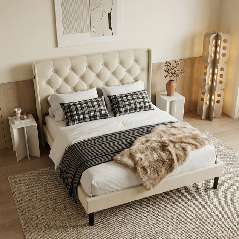 Upholstered Bed, Double (4'6), White