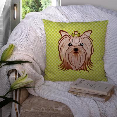 Coussin décoratif intérieur/extérieur yorkie yorkishire terrier damier