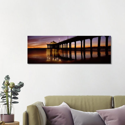 Low Angle View of a Pier, Manhattan Beach Pier, Manhattan Beach 1 Piece Wrapped Canvas Panoramic Wall Art